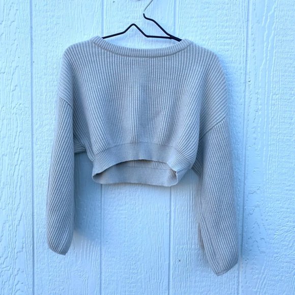 House of CB Sweaters - House of CB London Cropped Wide Sleeve Knit Sweater Beige/Cream Medium
